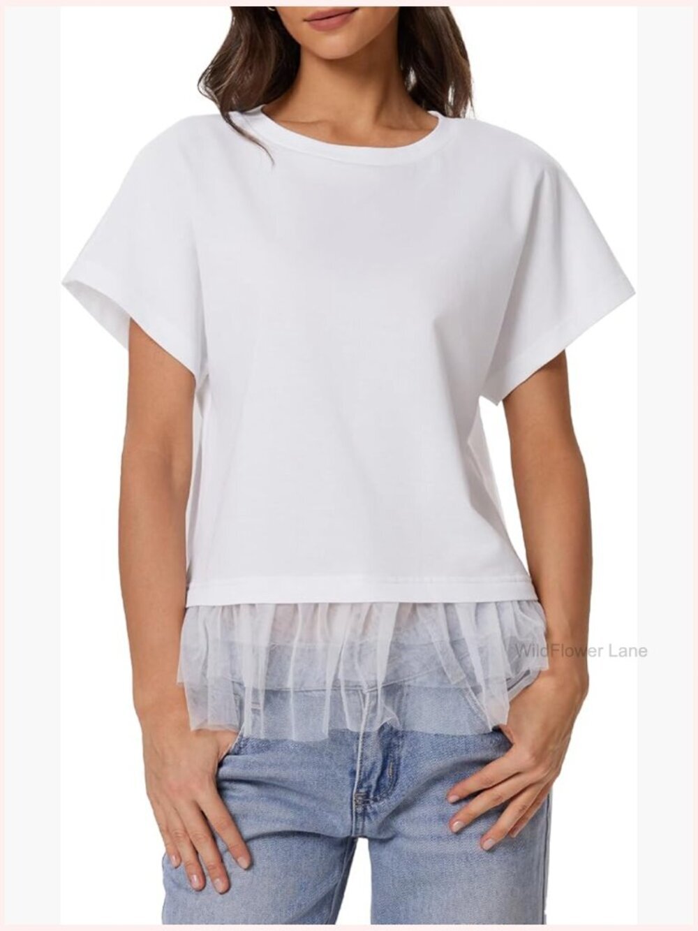 Mesh Patchwork Short Sleeve Crewneck Blouse Tunic Summer Top